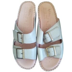 Spring Step Minisia Olive Green Leather Double Buckle Wedge Slide Sandal(9.5)